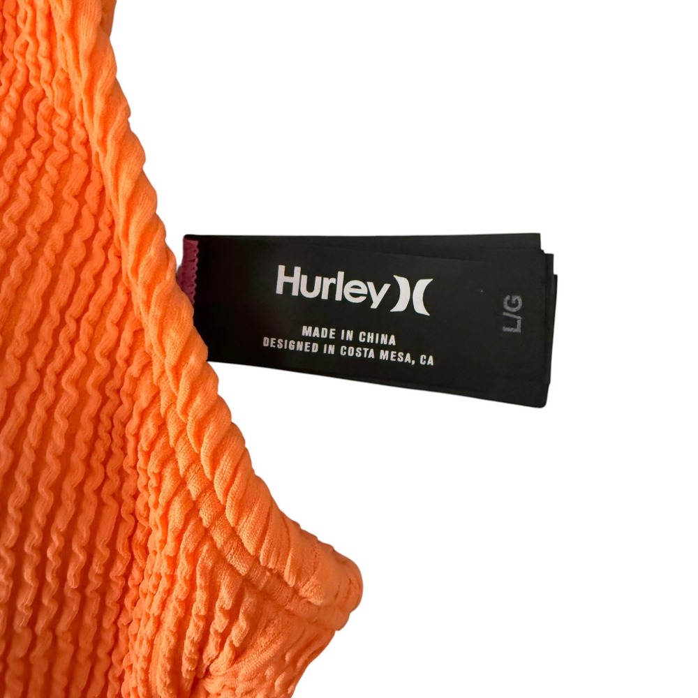 Hurley Bikini Top Women Large Orange NWOT Crinkle Textured Scoop Neck - Picture 5 of 12